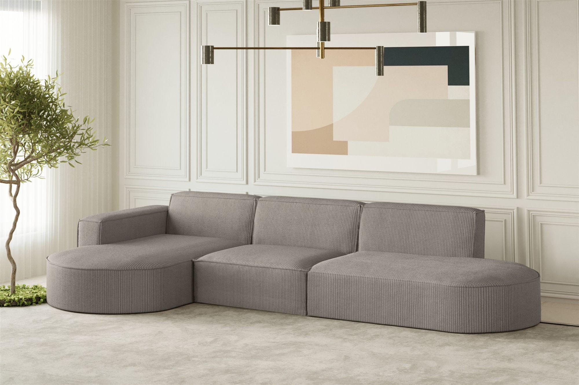 ECKSOFA Palma In Scala - Grau, Holzwerkstoff/Textil (296/165cm) - Fun Möbel