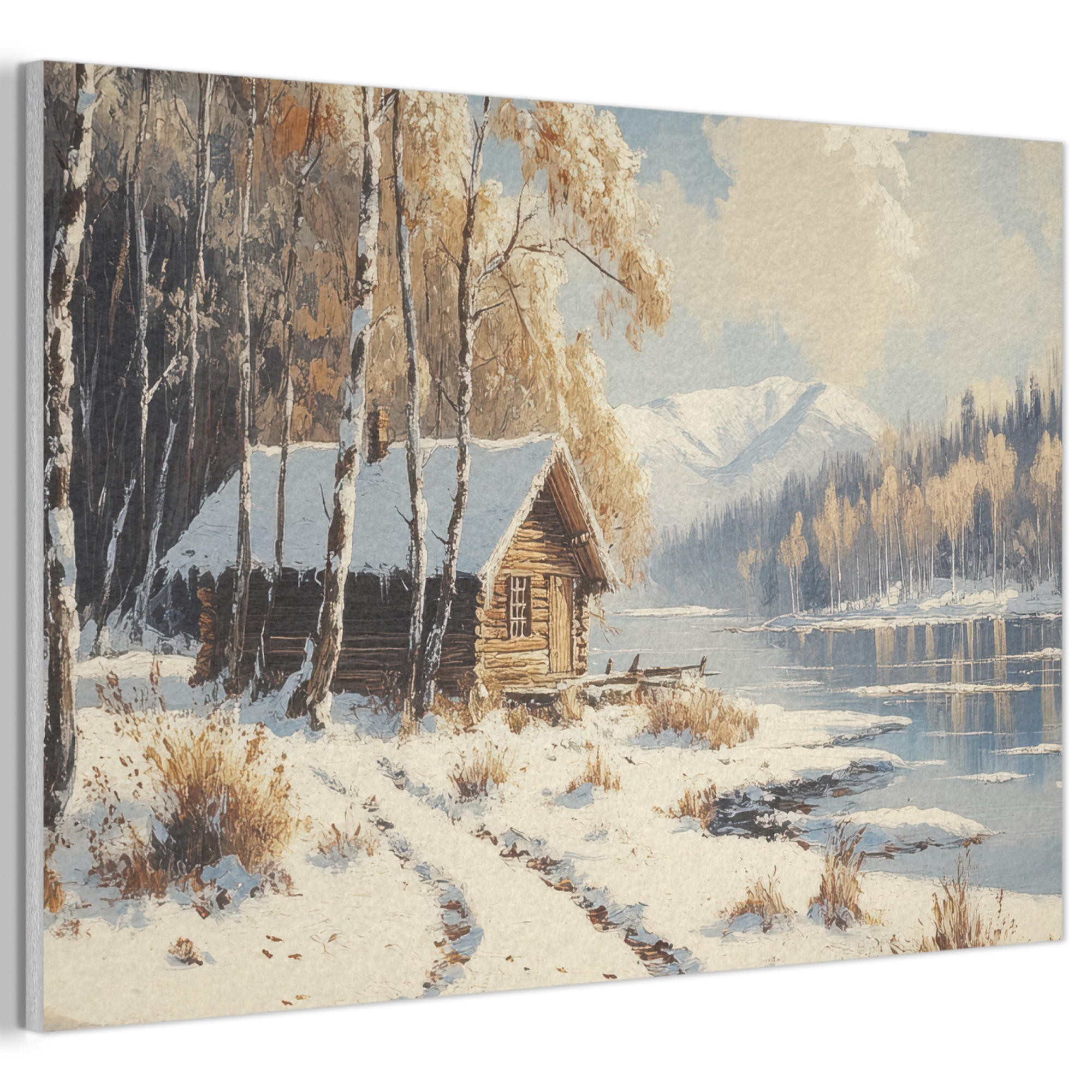 AKUSTIKBILD Winter - Schnee - Zuhause - Natur Akustikpaneele 90x60 cm - Hellbraun, Kunststoff (90/60/0.9cm) - MuchoWow