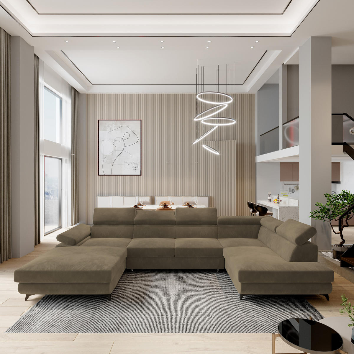 ROHOVÁ SEDAČKA RUBANO béžová - černá/béžová, kov/dřevo (339/190cm) - MASSENO