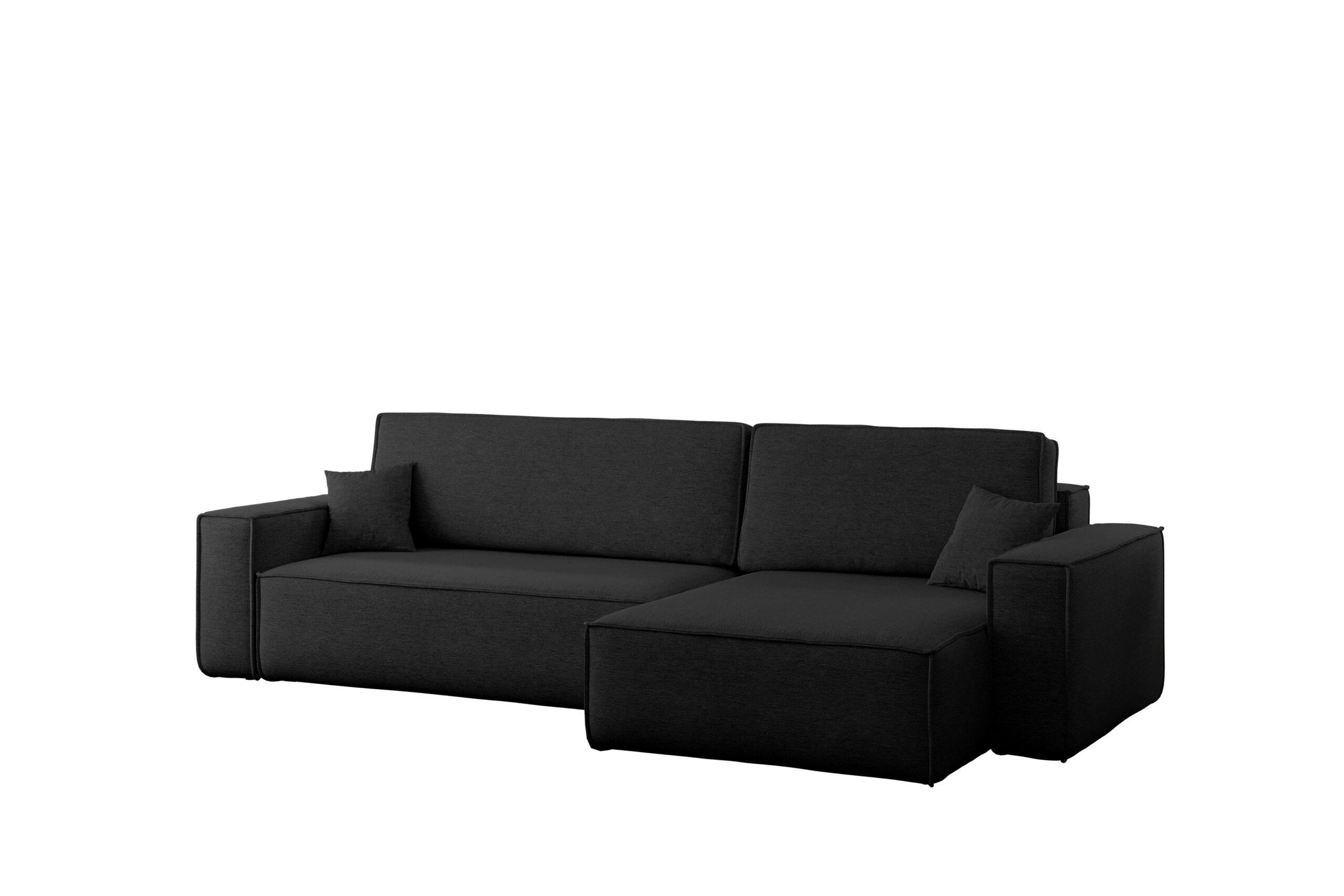 ECKSOFA Mit Schlaffunktion Und Bettkasten, Eckcouch Best XL Stoff Verita Schwarz Rechts - Schwarz, Holz (274/145cm) - Kaiser Möbel