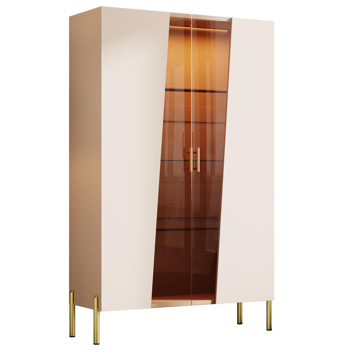 VITRINE 72x40x145 cm mit LED und Glastür - Beige, Holzwerkstoff (72/145/40cm) - FLIEKS