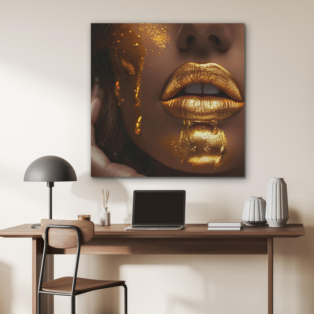 AKUSTIKPANEEL Frau - Gold - Luxus - Porträt 90x90 cm - Goldfarben, Textil (90/0.9/90cm) - MuchoWow