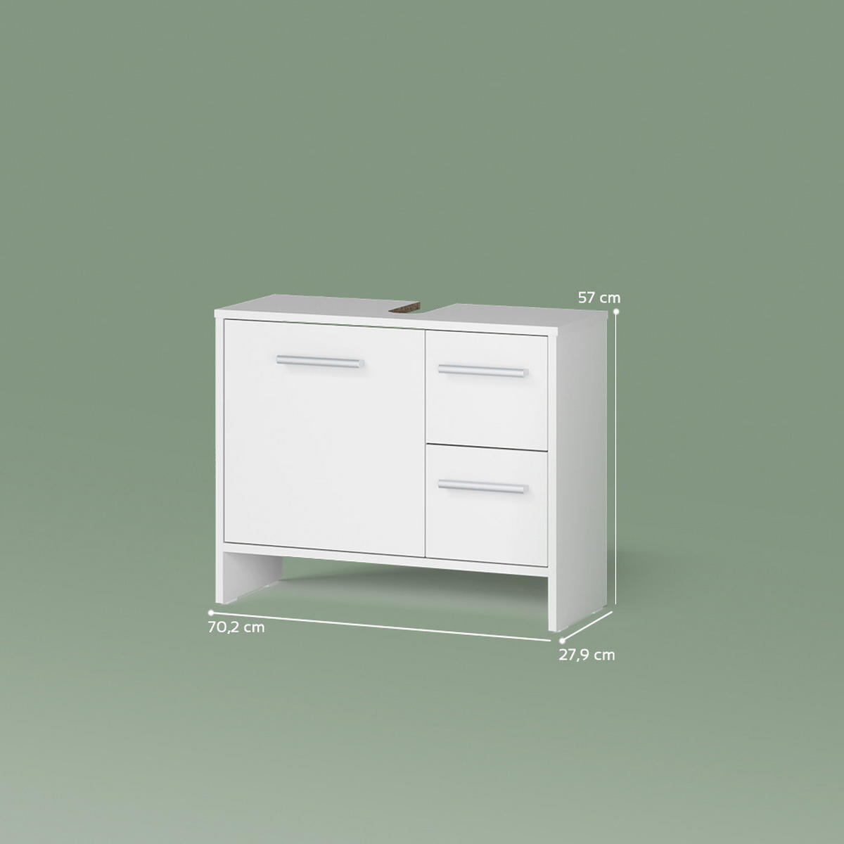 WASCHBECKENUNTERSCHRANK Amalfi Weiß 70.2 x 57 cm mit 2 Schubladen und 1 Tür - Weiß, Holzwerkstoff (70.2/57/27.9cm) - Livinity®