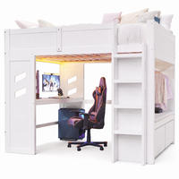HOCHBETT 140/200 mit LED, Schreibtisch und USB/Type-C in Weiß - Weiß, Holz/Holzwerkstoff (140/200cm) - EVRYAE