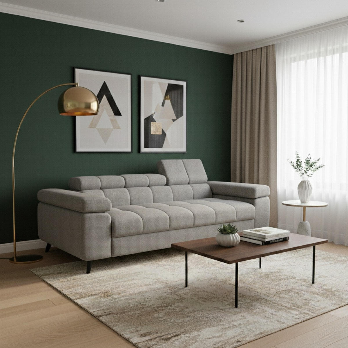 SCHLAFSOFA FJORD, 2-sitzer, verstellbarer Kopfstütze, grau - Grau, Textil (260/90/97cm) - KS Home Concept