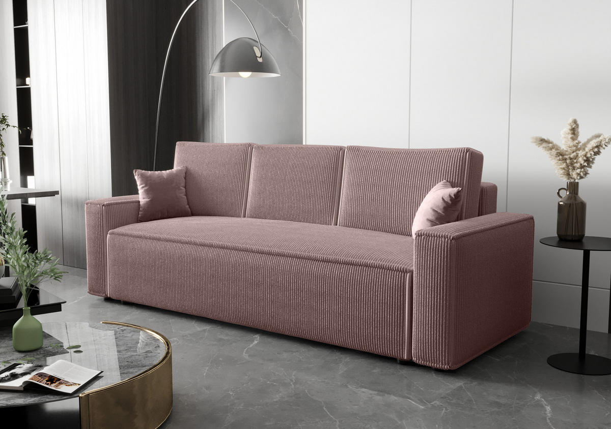 SOFA AMBRO Poso 27 mit Schlaffunktion, Puderrosa, Sofa mit Stauraum - Pink, Textil (90/85/230cm) - Bedante