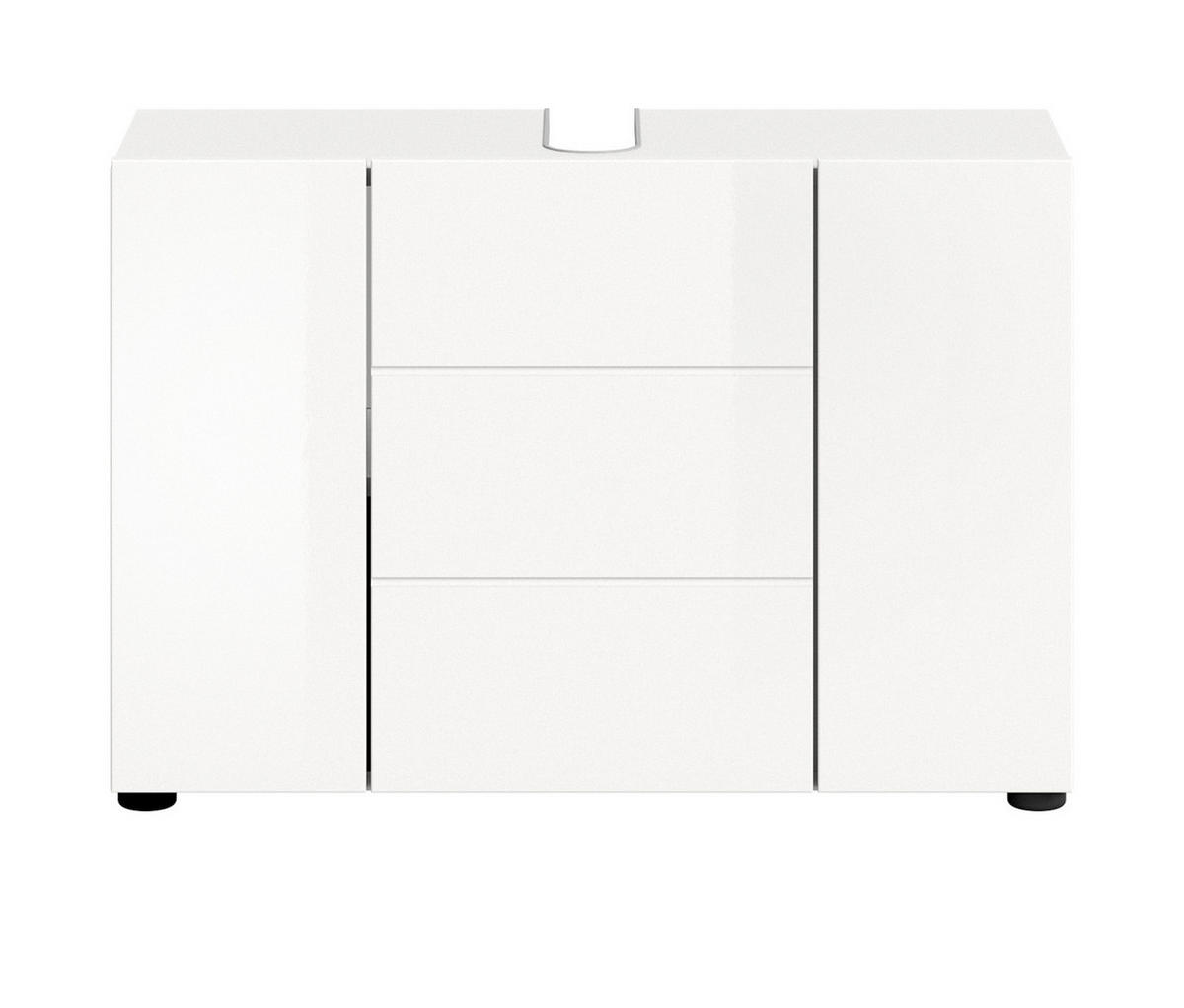 WASCHBECKENUNTERSCHRANK weiß Hochglanz 80 cm, Badezimmer Waschtisch 3-türig - Weiß Hochglanz/Schwarz, Holzwerkstoff/Kunststoff (82/56/34cm) - Inn.Furn