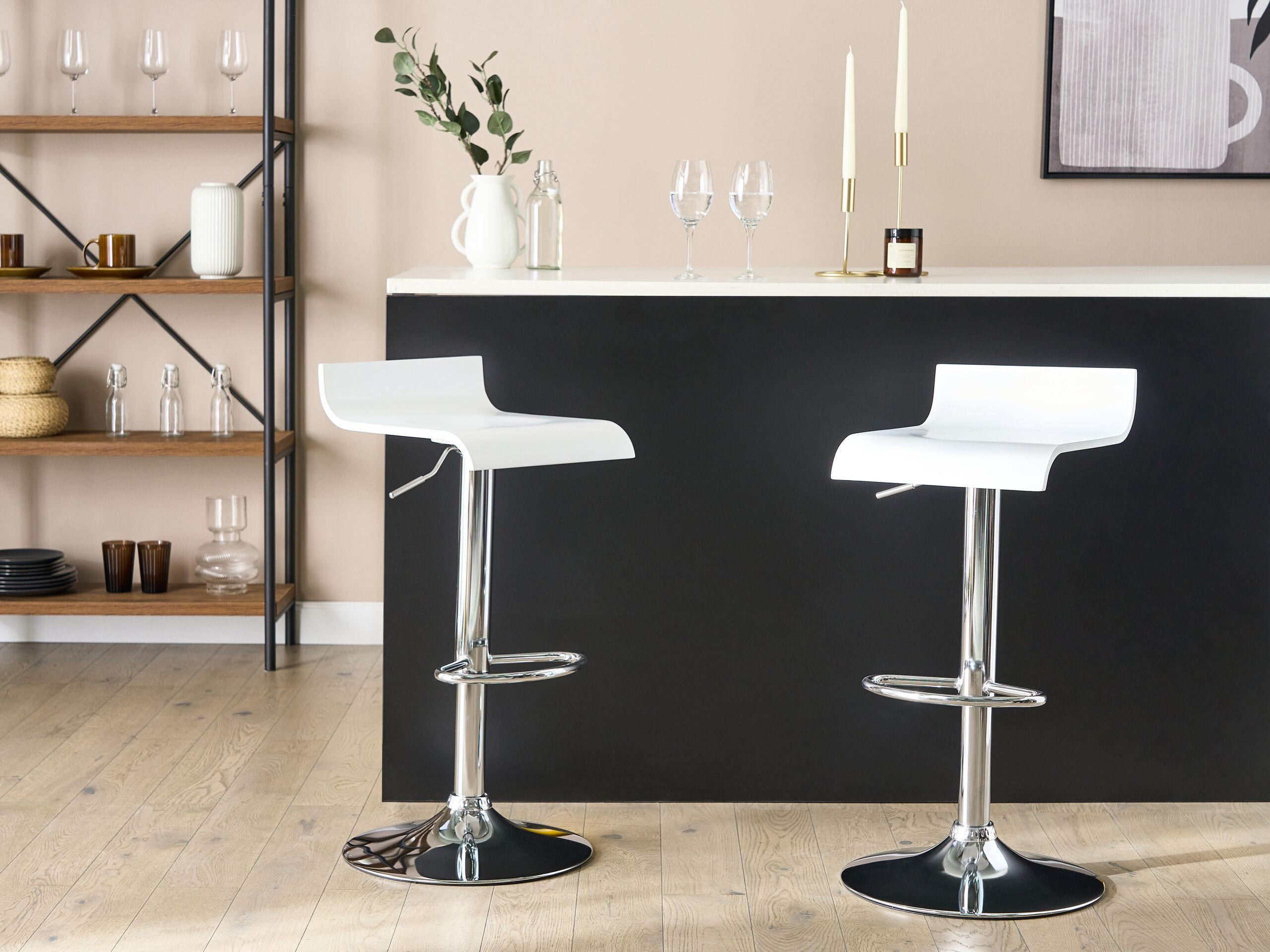 BARHOCKER 2er-Set weiß höhenverstellbar Valencia - Silberfarben/Weiß, Holzwerkstoff (42/42cm) - Beliani