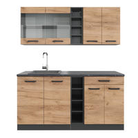 SINGLEKÜCHE R-Line Goldkraft Eiche/Anthrazit 160 cm ohne AP - Anthrazit/Eiche Wotan, Holzwerkstoff (160/81.6/46cm) - Vicco