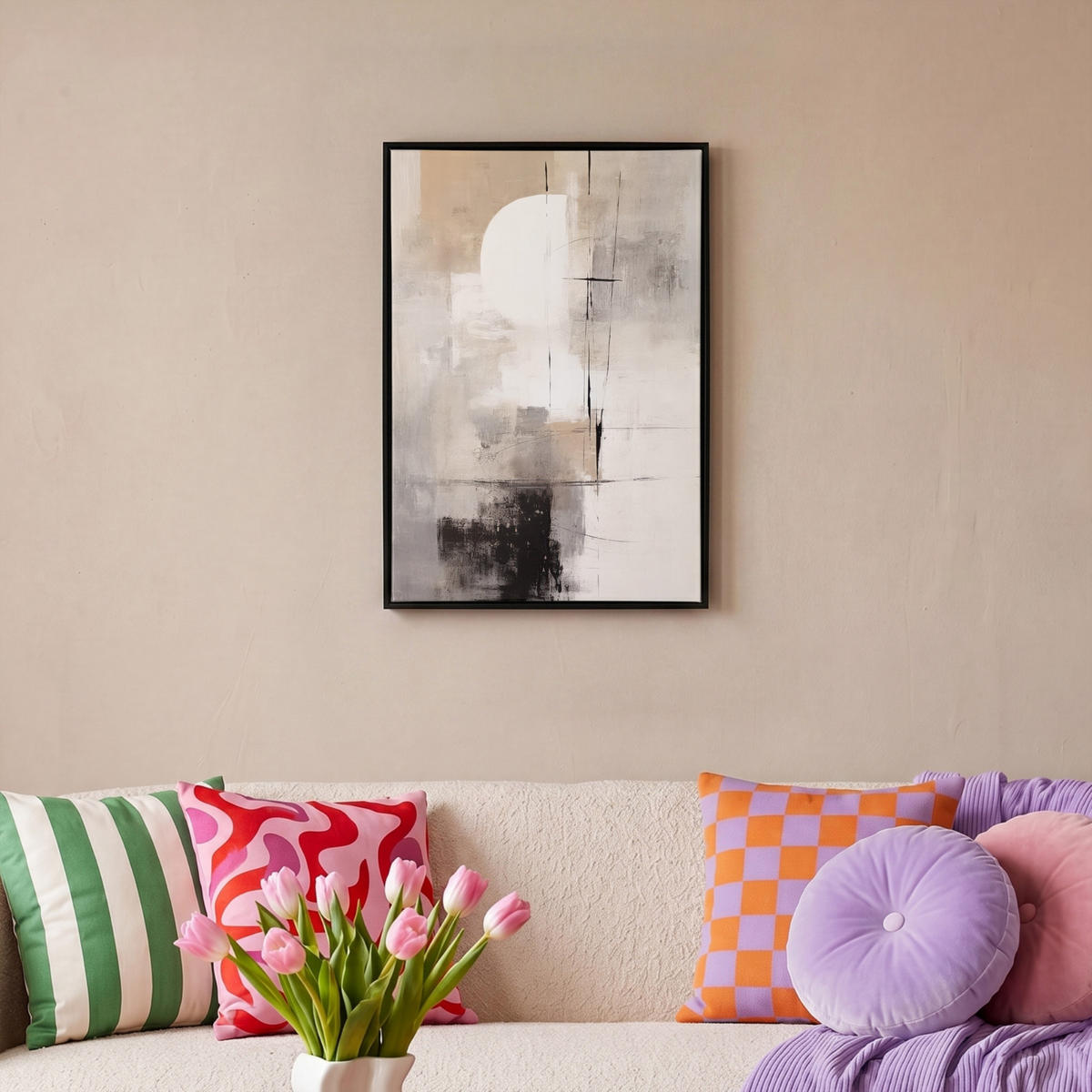 LEINWAND Bilder mit Rahmen - Abstrakt - Kunst - Grau - 40x60 - Hellgrau, Textil (40/60cm) - MuchoWow