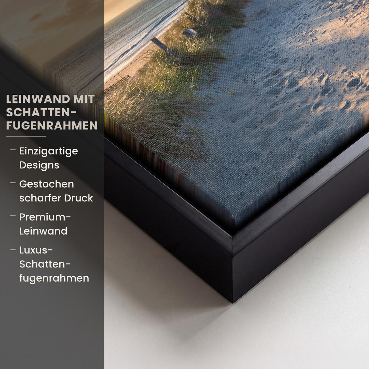 LEINWAND Bilder mit Rahmen - Sonnenuntergang - Strand - Düne - Gras - Ufer - 20x20 - Sandfarben, Textil (20/20cm) - MuchoWow