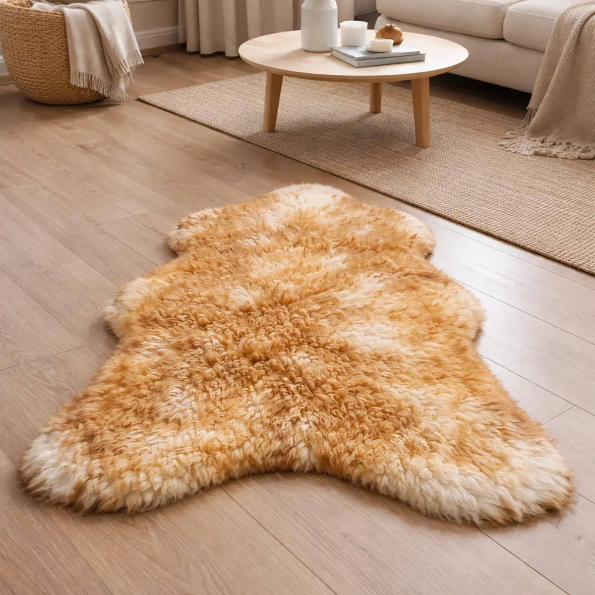 SCHAFFELL Premium Lammfell Natur ungeschoren weiche Wolle Braun Geflammt ca. 115 cm - Braun/Weiß, Fell (65/115cm) - Provellus