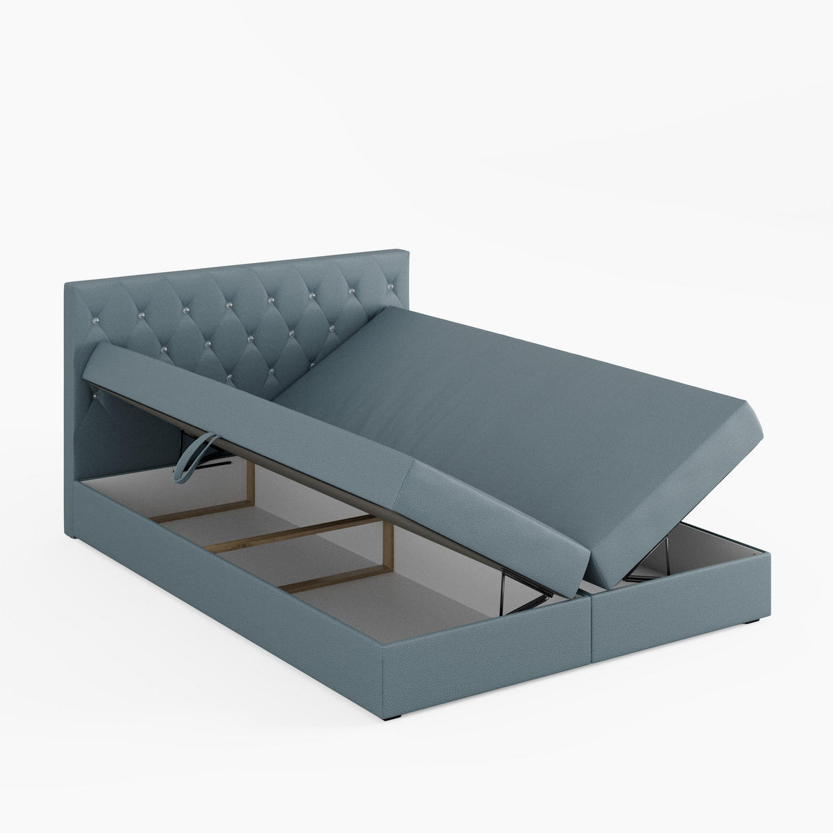BOXBETT CRYSTAL 160/200 cm, in Hellblau, Velours-Stoff, Bettkasten, Matratze, Topper - Hellblau, Textil (160/20cm) - Barchello