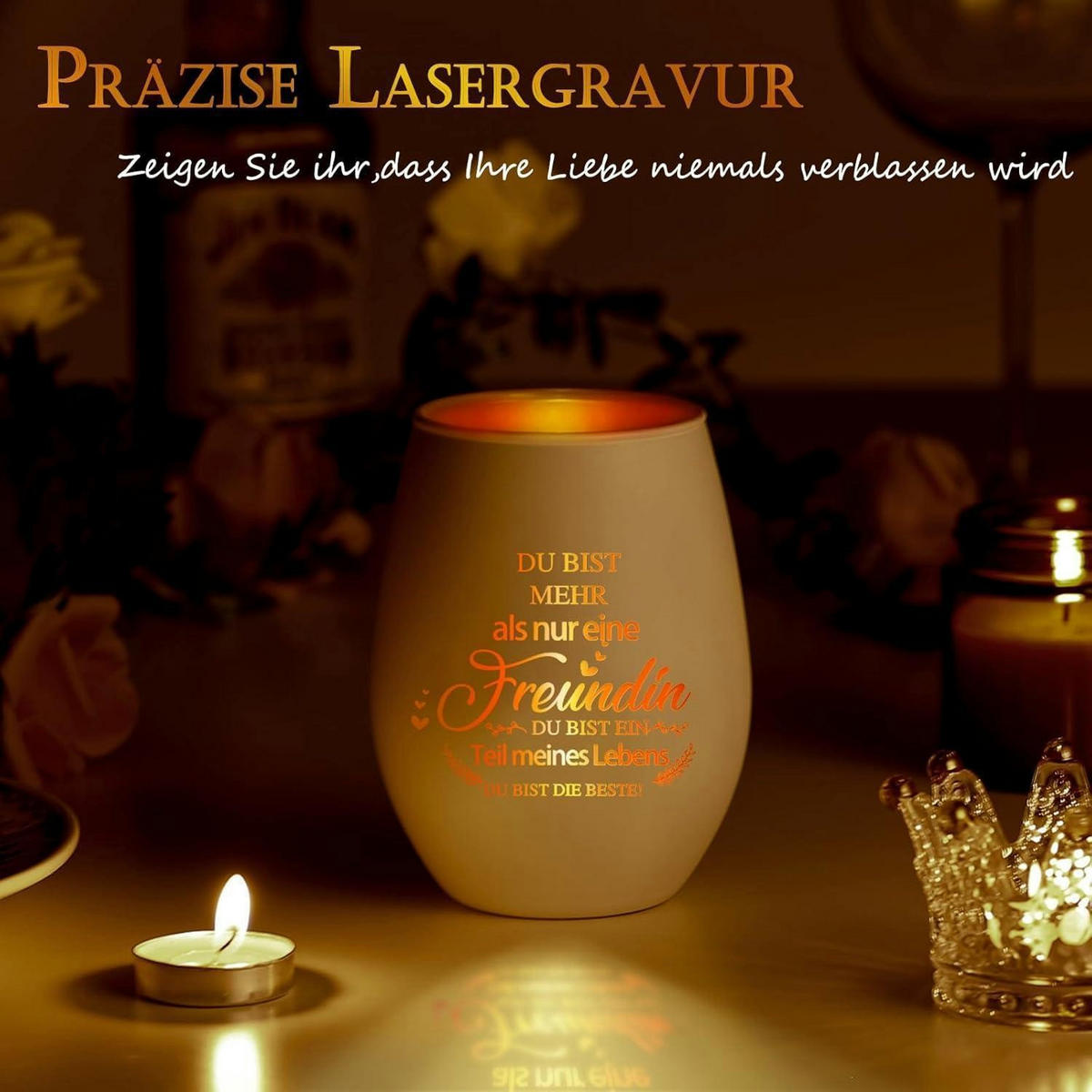 WINDLICHT mit Spruch für Freundin Glas 11.4 cm - Weiß, Glas (11.4cm)