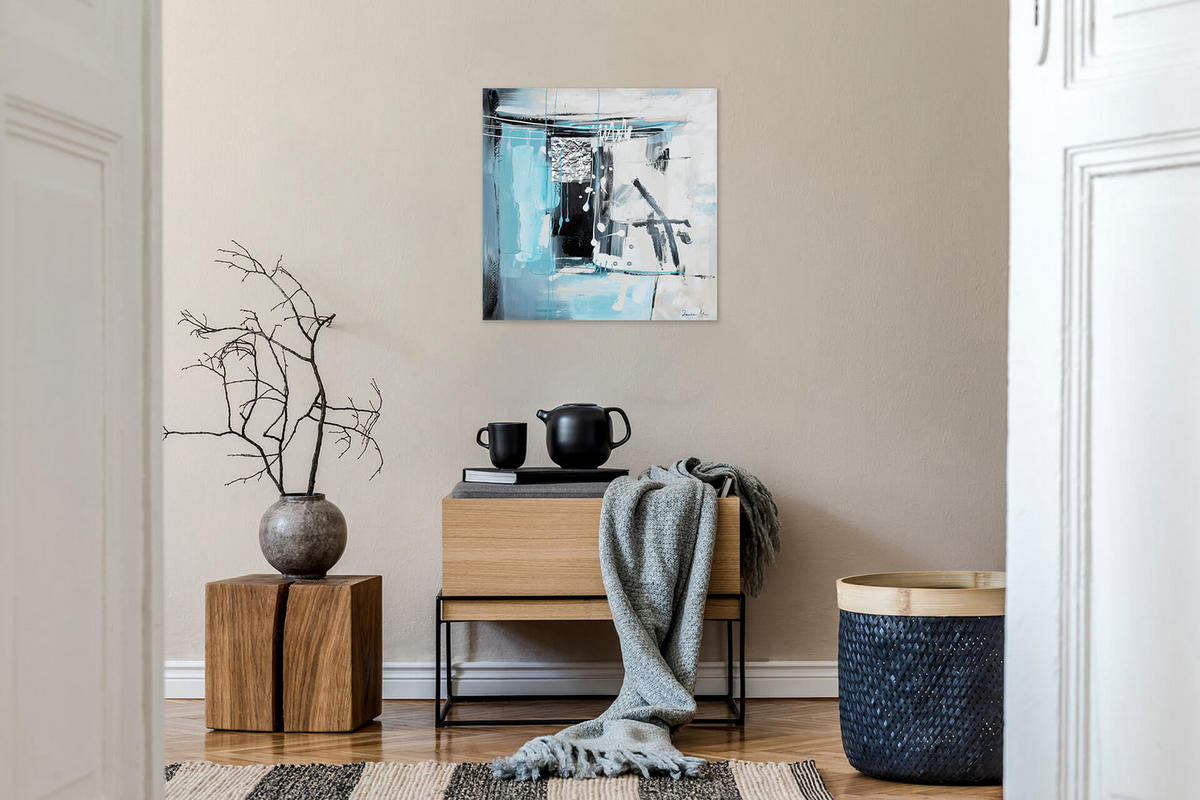 OLEJOMAĽBA 80/80 cm, Zvieratá - sivá/tyrkysová, drevo/textil (80/80cm) - KUNSTLOFT