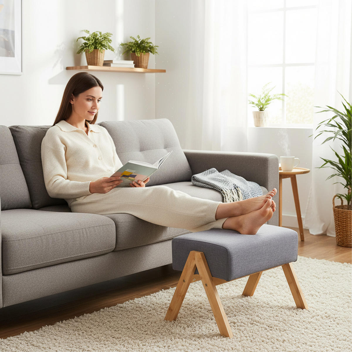 FUSSHOCKER - Multicolor, Holz/Textil (40/30/28cm) - Relaxdays