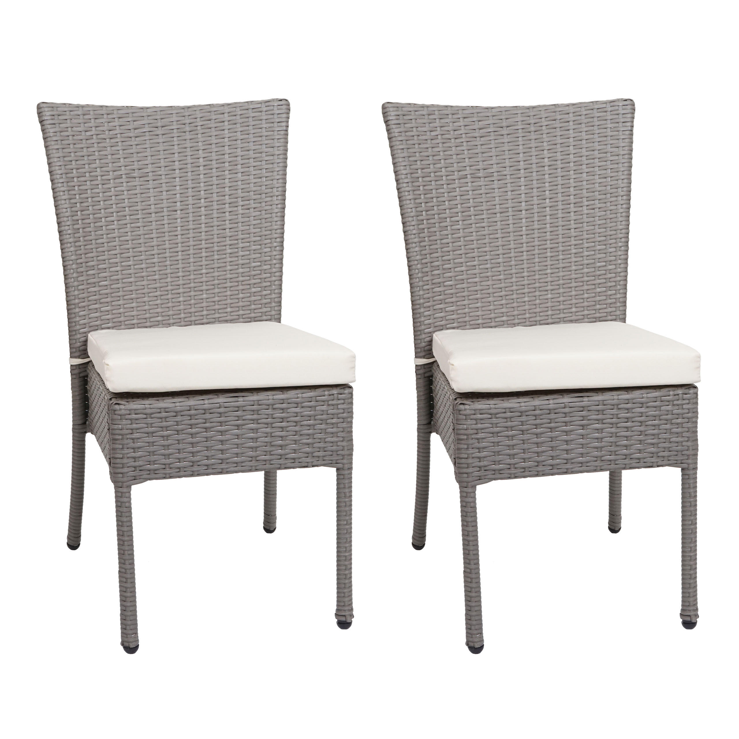 POLY-RATTAN STUHL Grau, Cremeweiß 2er-Set - Weiß/Grau, Kunststoff (52/90/58cm) - MCW