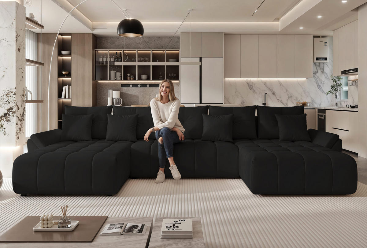 WOHNLANDSCHAFT DIEGO mit Schlaffunktion und Bettkasten Anthrazit - Anthrazit, Holzwerkstoff/Kunststoff (382/91/190cm) - Idohome