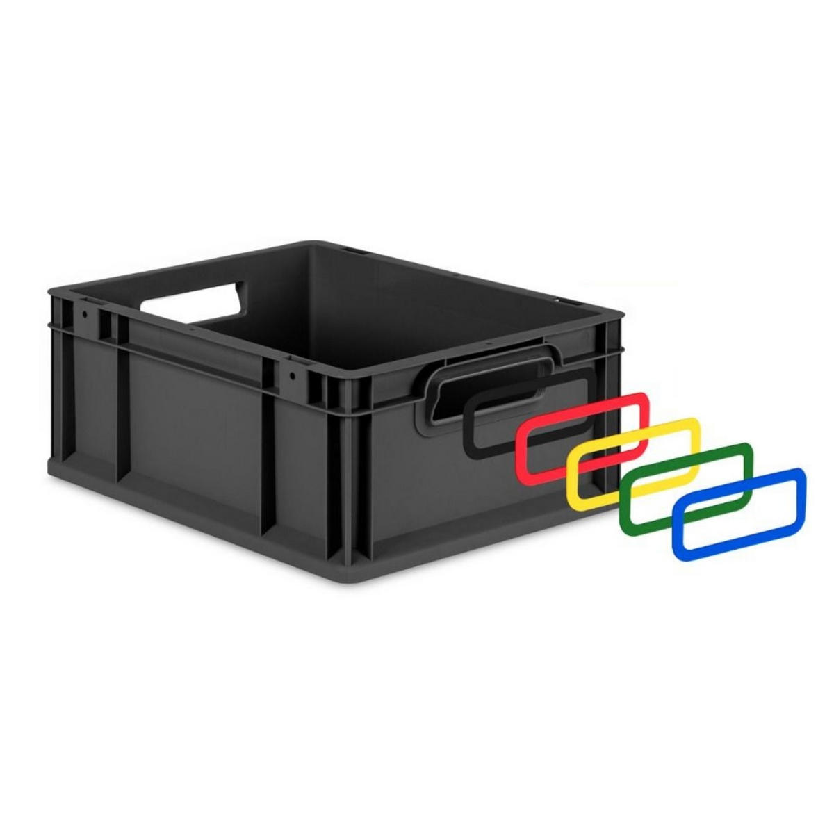 EUROBOX 4x NextGen Color mit Auflagedeckel 32x30x40 cm 30 Liter Schwarz Griffe gelb zu - Gelb/Schwarz, Kunststoff (30/32/40cm) - PROREGAL