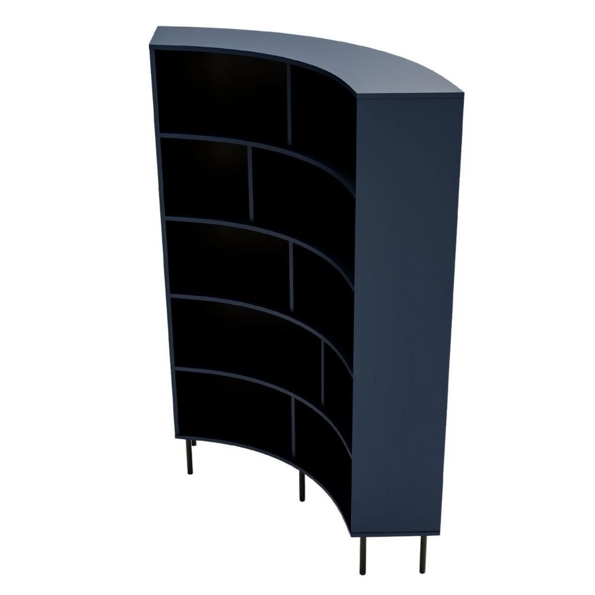 BÜCHERREGAL Horn, Marinblau, Bogenform, 10 Fächern - Schwarz/Dunkelblau, Holzwerkstoff/Metall (100/181/32cm) - Skandica