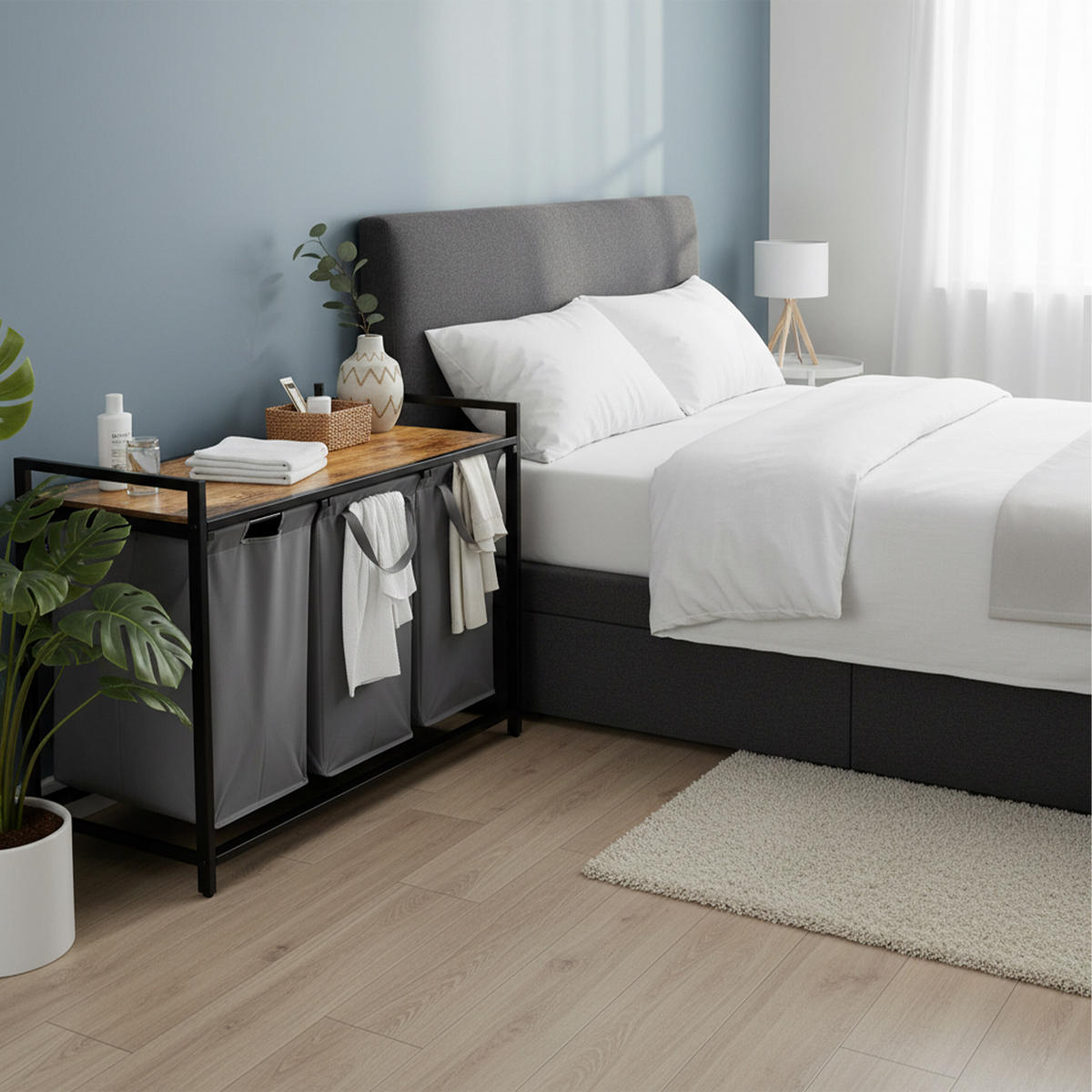 KOŠARA Siva za perilo 3 prekati s polico 73,5x109,5x33 cm - večbarvno, kovina/tekstil (109.5/73.5/33cm) - Relaxdays