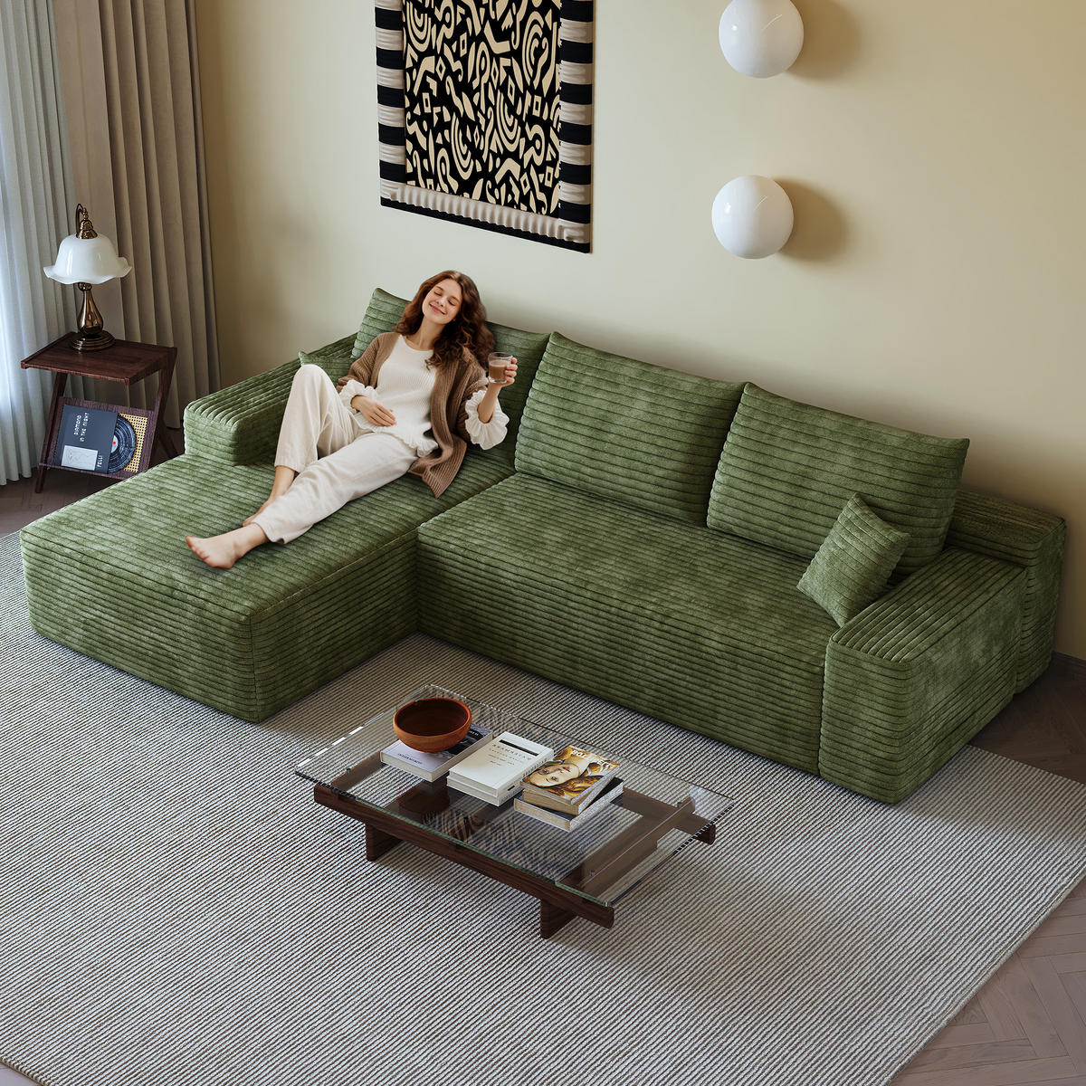 L-FÖRMIGES ECKSOFA Grün 270/175/83 cm 3-Sitzer Modular Cordstoff Ohne Montage - Grün, Textil (270/175cm) - PANGIVO