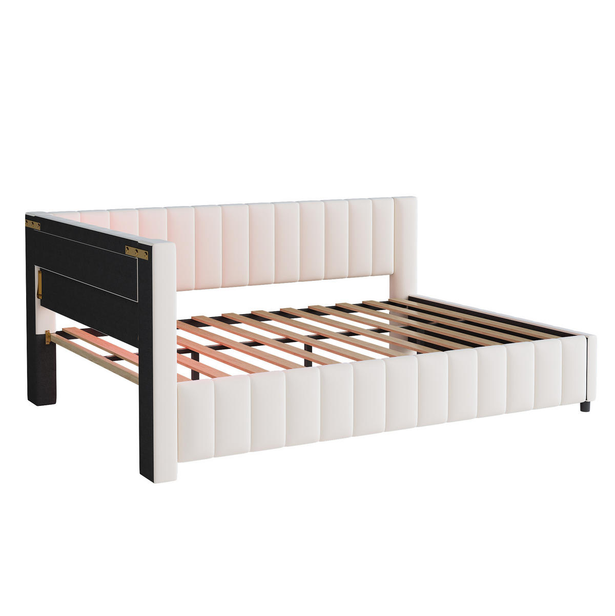 POLSTERBETT 140/200 cm Beige aus Samt mit LED-Licht und USB-Ladeanschluss - Beige, Textil (140/200cm) - OKMYHOME