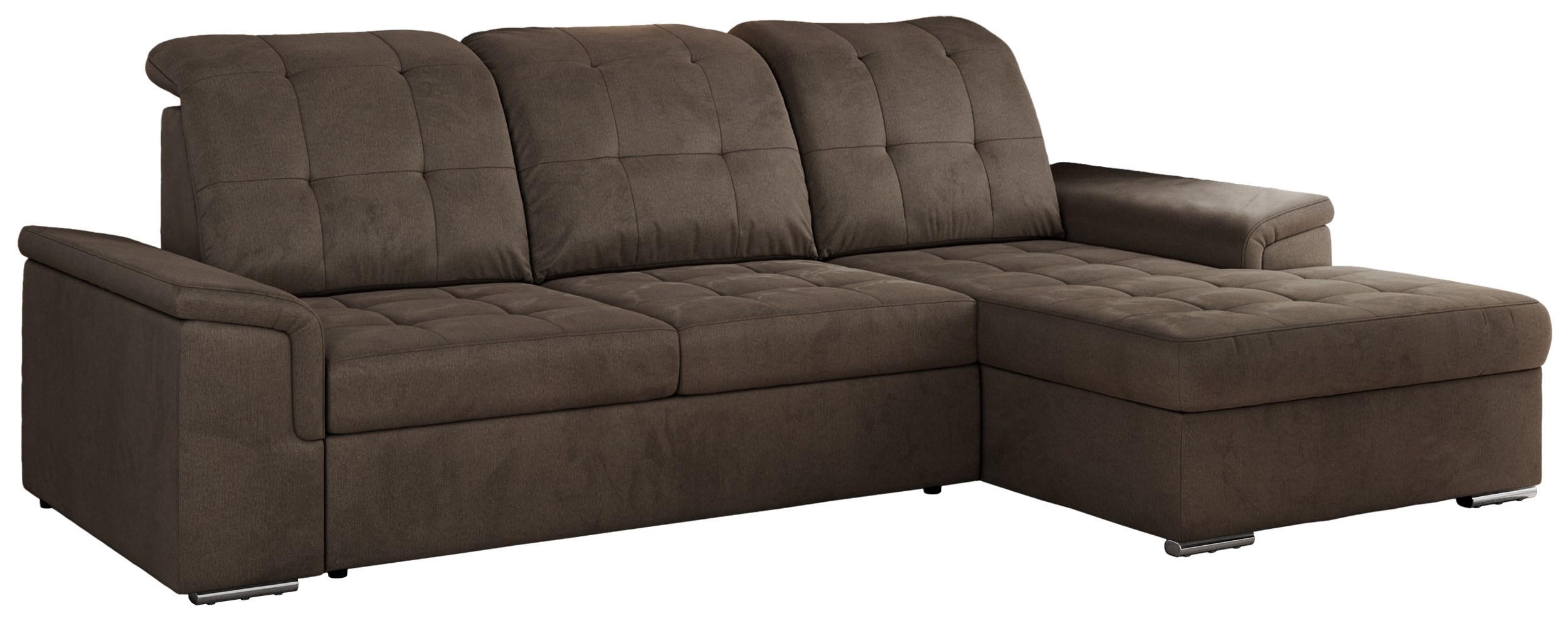 ECKSOFA MADRITO L - Braun Velorus - Rechts - Silberfarben/Braun, Textil/Metall (256/160cm)