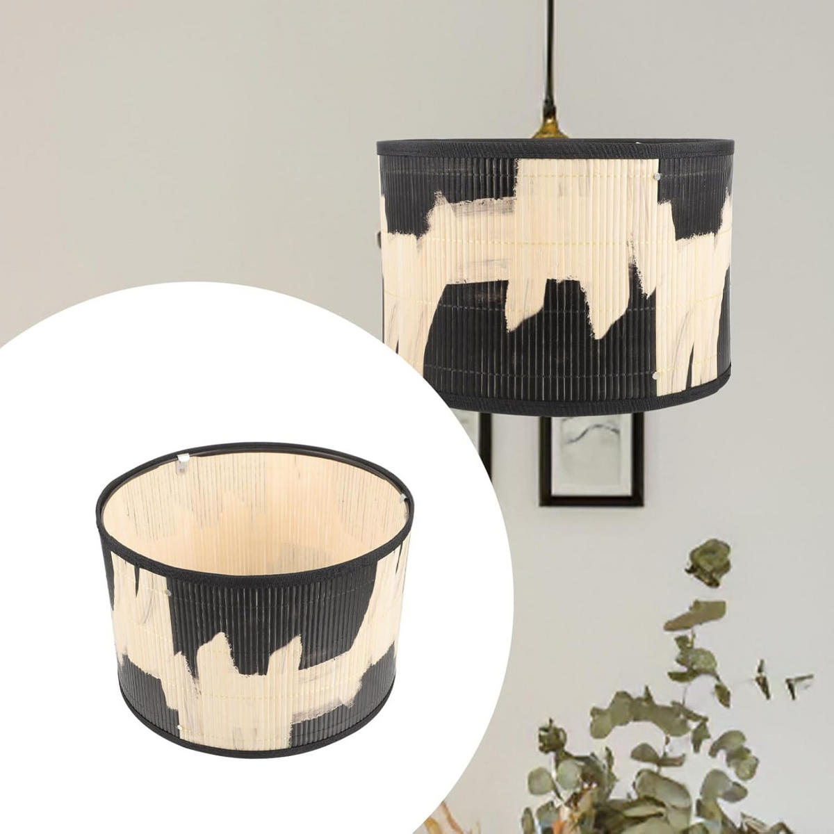 LAMPENSCHIRM Bambus 30/30/20 cm - Schwarz, Naturmaterialien (30/30/23cm) - Authentics