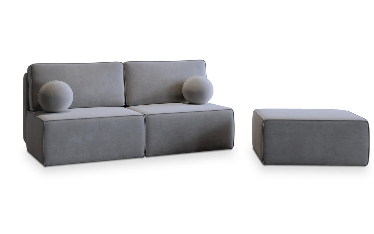 ECKSOFA VARNA M Grau Velours-Stoff mit Schlaffunktion - Grau, Holz (196/158cm) - MASSENO