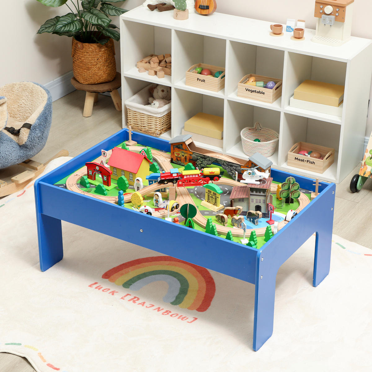 SPIELTISCH Buchenholz MDF Blau - Blau, Holz (60.5/40/98cm) - AIYAPLAY