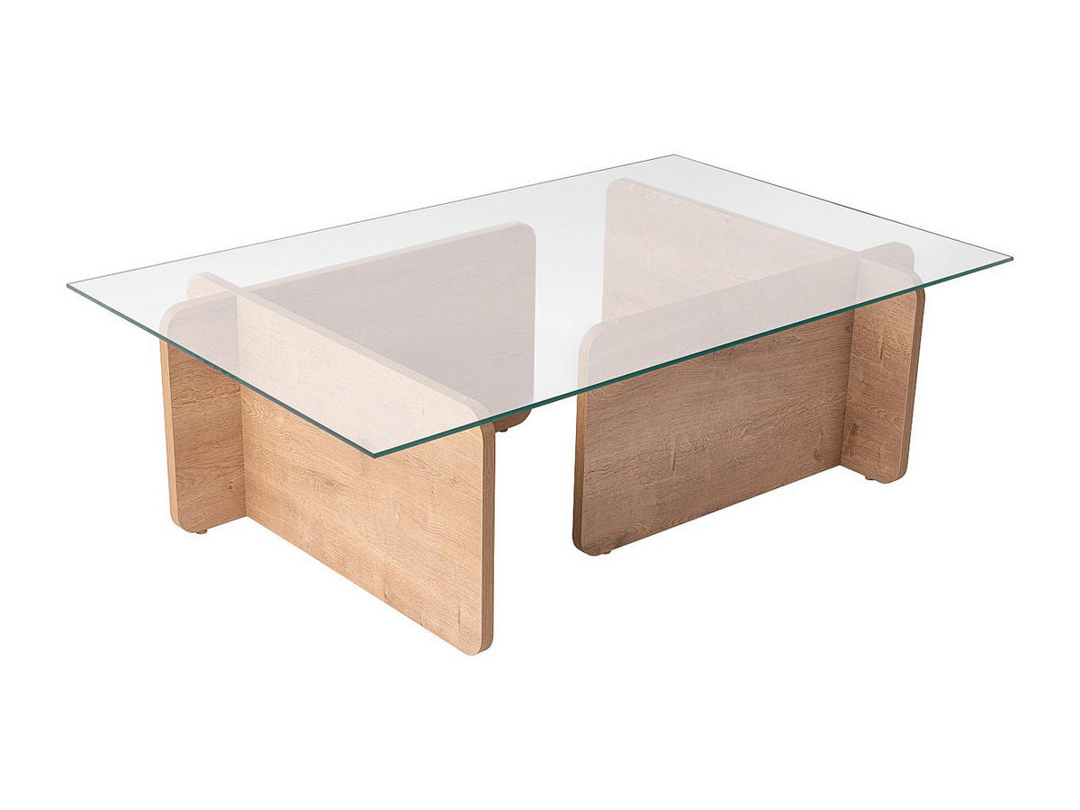 COUCHTISCH - Sicherheitsglas - Holzfarben hell & Transparent - AZRA - Transparent/Braun, Holz (105/65/30cm) - Vente-Unique
