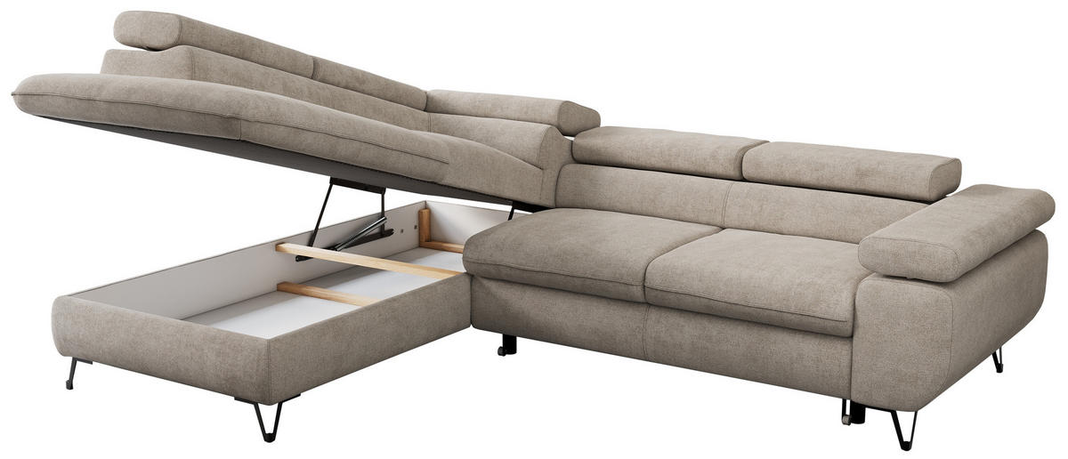 ECKSOFA PEDRO L Beige Struktur - Links Seite - Beige/Schwarz, Textil/Metall (208/273cm) - MKS