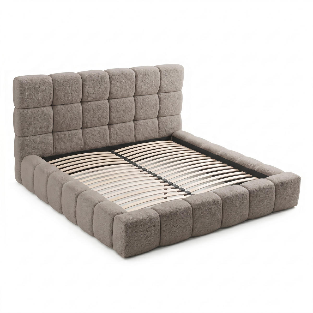 POLSTERBETT AMITY MAXI 200x200 cm in Beige, gepolstertes Kopfteil, Lattenrost, Bettkasten, Bouclé-Stoff - Beige/Naturfarben, Holz/Textil (200/200cm) - Muffo