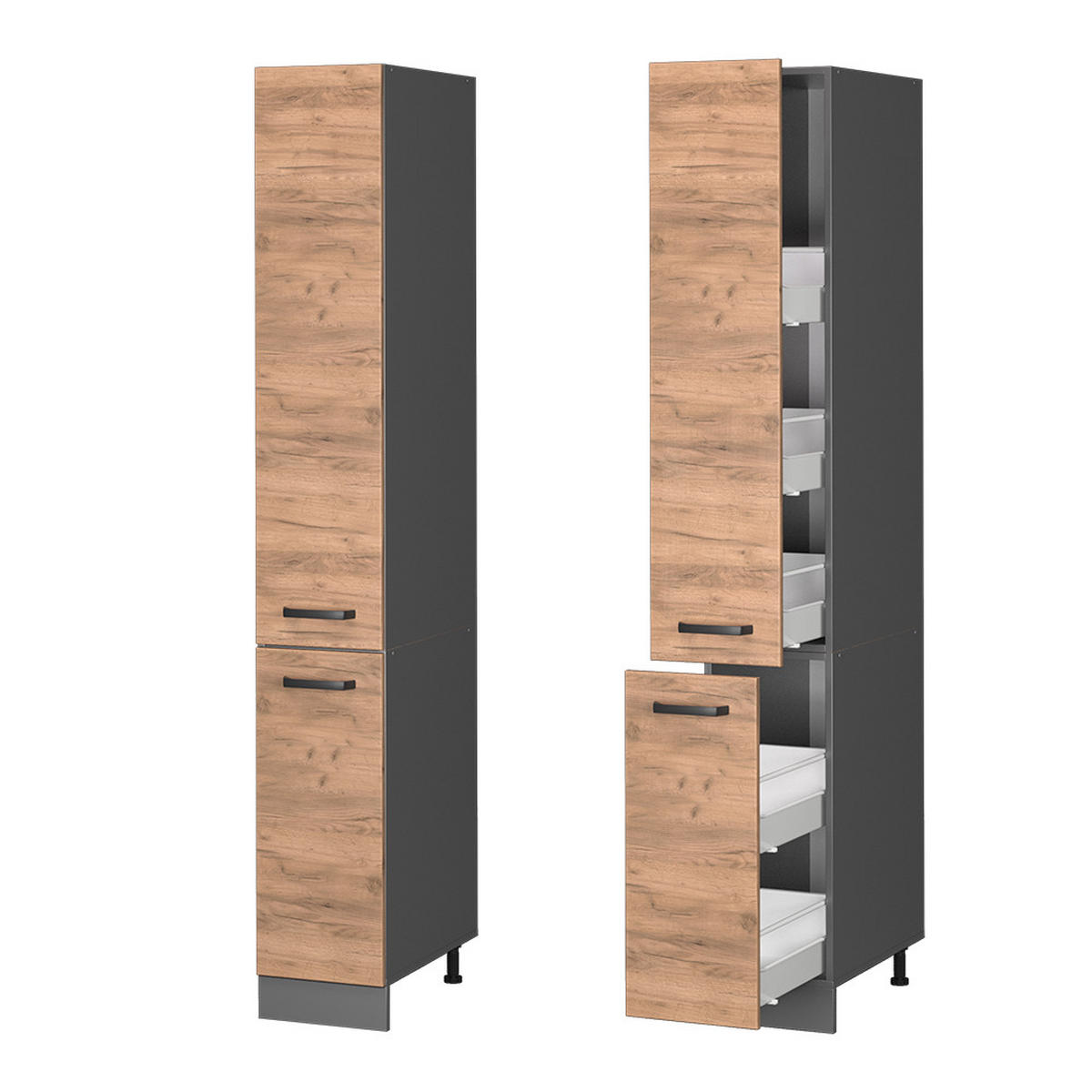 APOTHEKERSCHRANK R-Line Goldkraft Eiche 30 cm - Anthrazit/Eiche Wotan, Holzwerkstoff (30/206.8/57.2cm) - Vicco