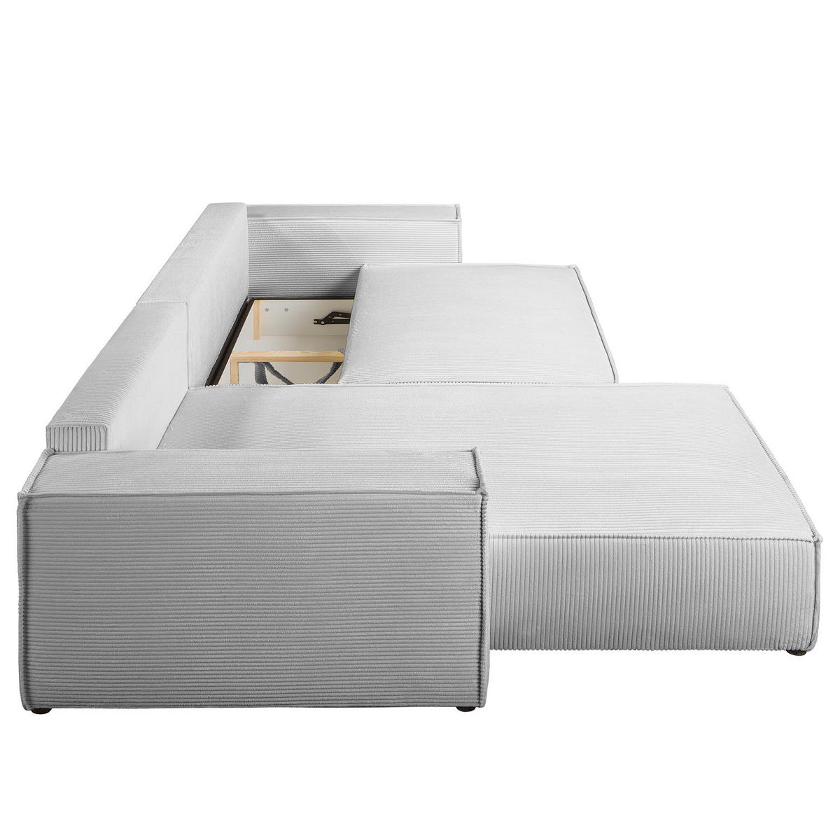 ECKSOFA mit Schlaffunktion - 290 cm - Hellgrau/Schwarz, Kunststoff/Textil (290/185cm) - home24