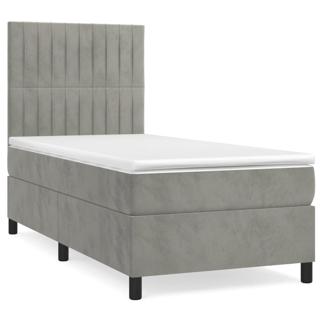 BOXSPRINGBETT Mit Matratze Hellgrau 100/200 Cm Samt - Grau, Textil (100/200cm) - vidaXL