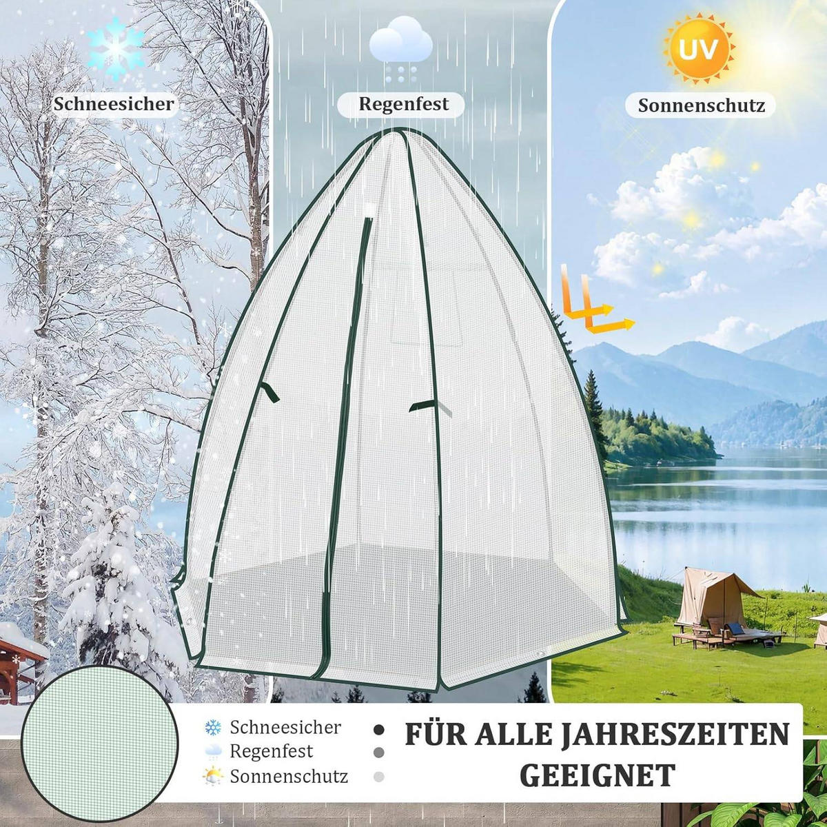 FOLIENGEWÄCHSHAUS,PE transluzenter Kälteschutz,160x180 cm - Weiß, Textil/Metall (160/180/160cm) - Woltu