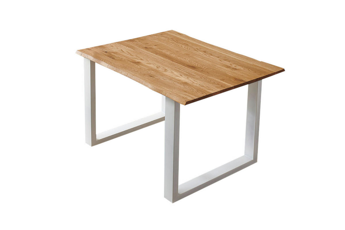 ESSTISCH Baumkante massiv Wildeiche weiß SESSA 80 cm - Beige/Weiß, Holz/Metall (80/80/77cm) - SAM