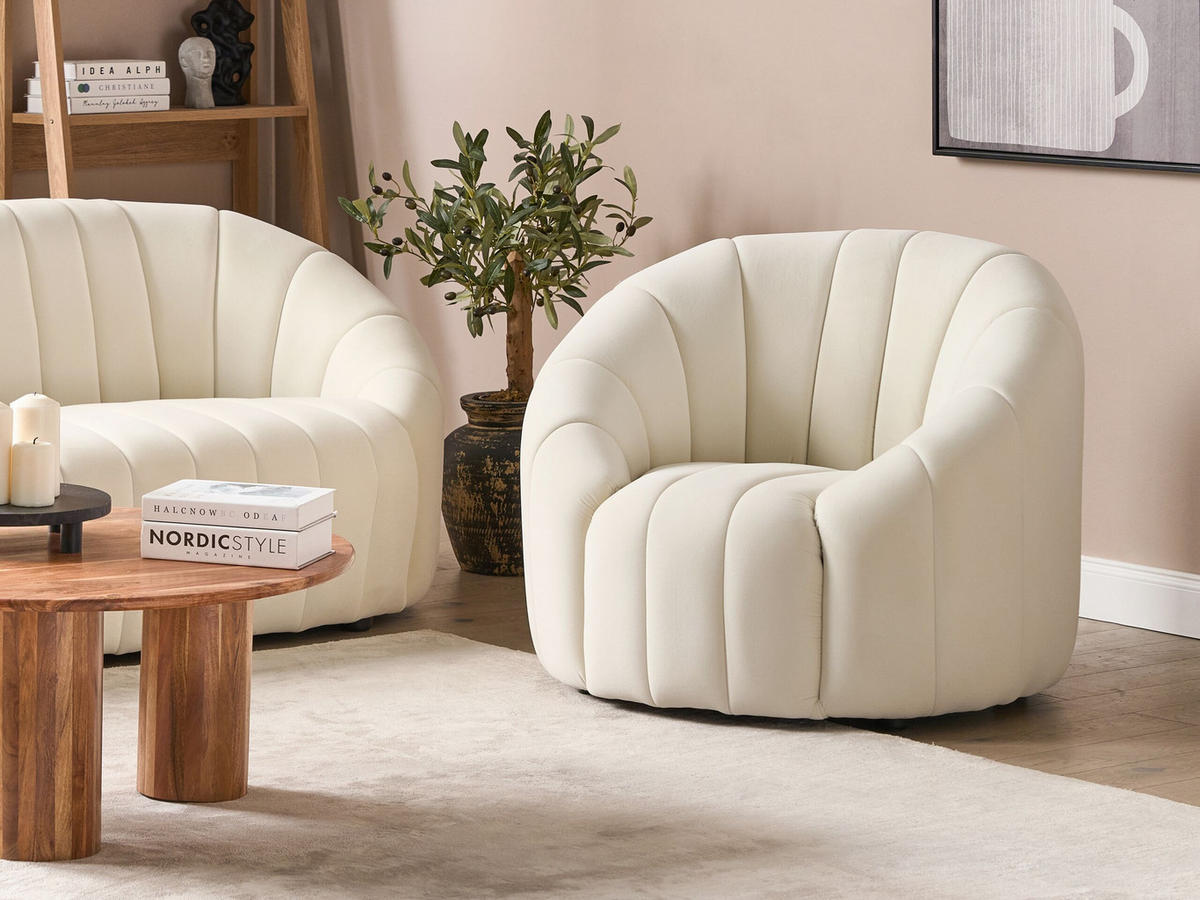 SESSEL Samtstoff cremeweiß Malung - Weiß, Textil (79/67/79cm) - Beliani