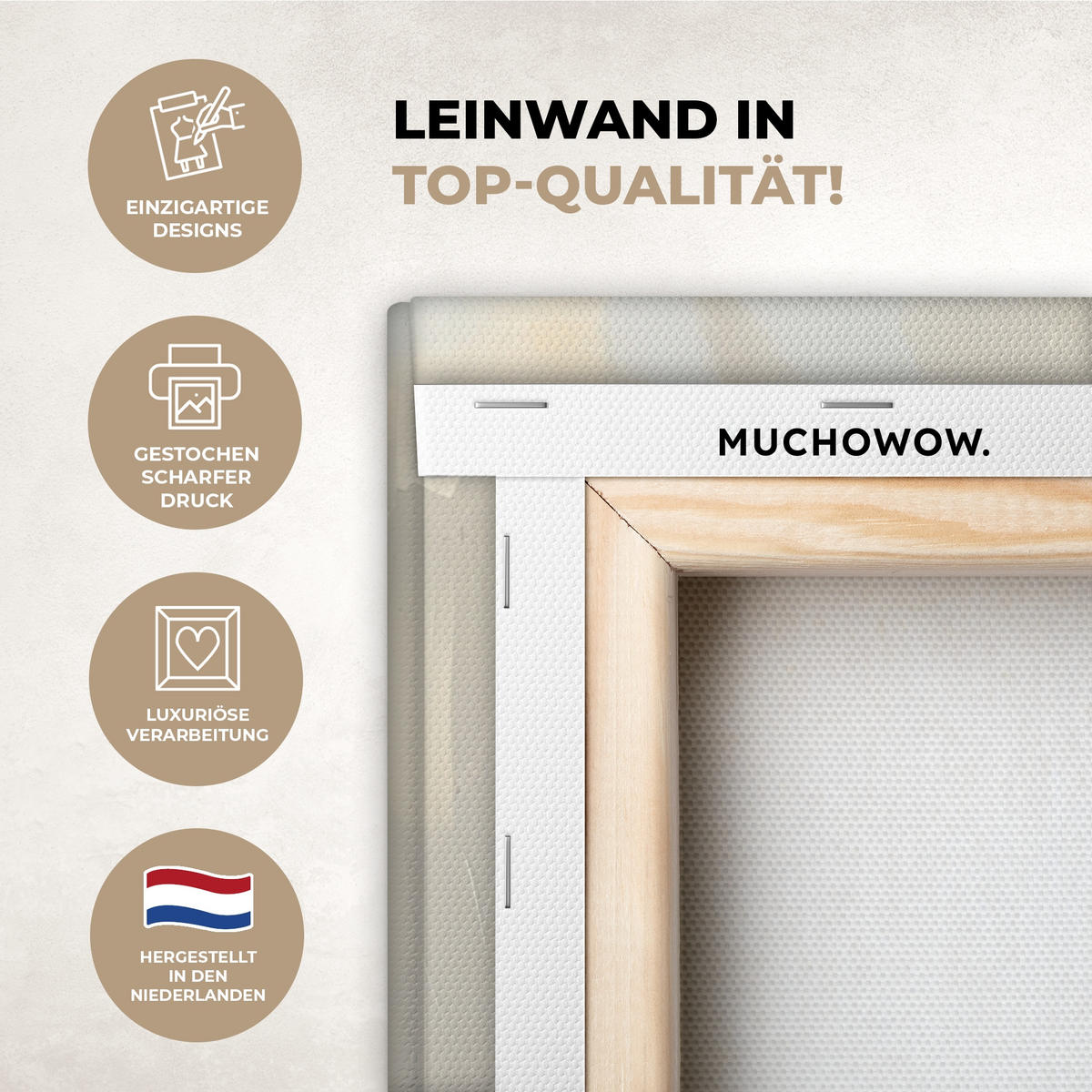 LEINWANDBILD Hase - Ohren - Braun Wanddeko 90x60 cm - Beige, Textil (90/60cm) - MuchoWow