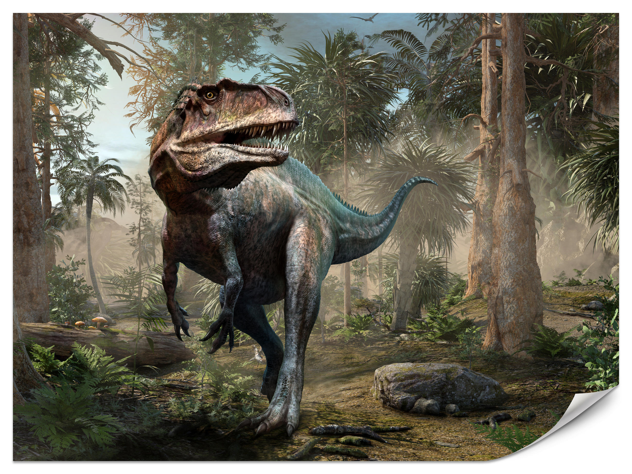 FOTOTAPETE für Jugendzimmer Realistischer Dinosaurier Dschungel Palmen 350x256 - Beige/Schwarz, Papier (350/256cm) - Muralo