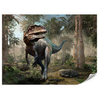 FOTOTAPETE für Jugendzimmer Realistischer Dinosaurier Dschungel Palmen 350x256 - Beige/Schwarz, Papier (350/256cm) - Muralo