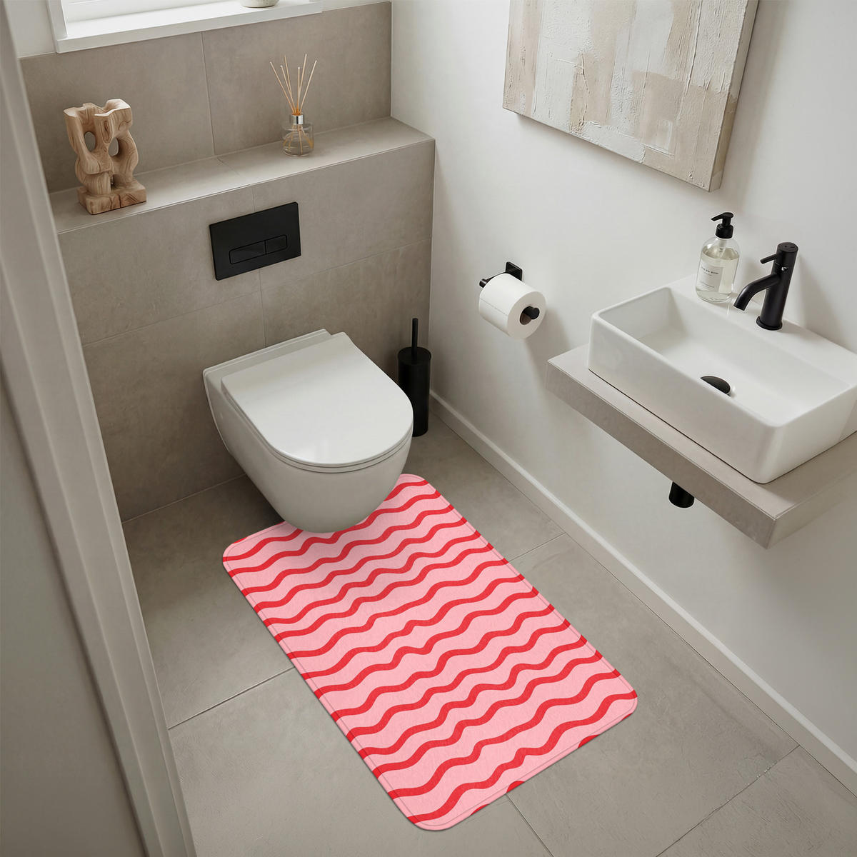 KÚPEĽŇOVÁ PREDLOŽKA Hravé - vzor - červená 60x90 cm - ružová, textil/plast (60/90cm) - OnlyWow