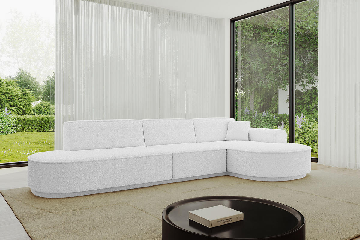 ECKSOFA Ottomane Rechts MARI-L2 - 317x163x81 cm Weiß Bouclé - Schwarz/Weiß, Holzwerkstoff/Kunststoff (317/163cm) - ALTDECOR