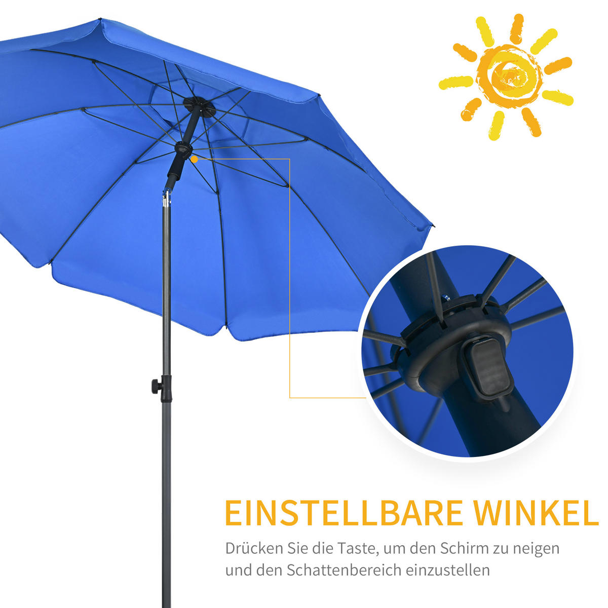 SONNENSCHIRM, Polyester, Stahl, Blau - Blau, Metall (180/180cm) - Outsunny
