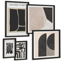 BILDER SET 5er Set - 50x50 cm & 20x30 cm & 40x60 cm Schwarzer Rahmen - Abstrakte minimalistische Poster - Schwarz, Kunststoff (40/60cm) - TULUP