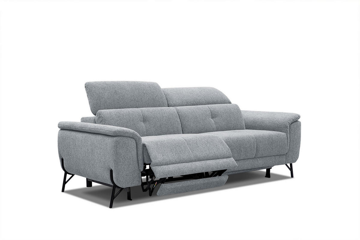 SOFA AVENA 3-Sitzer mit 2 Relaxfunktionen, silberfarben - Silberfarben, Holzwerkstoff/Textil (204/80/108cm) - Courtois Laville