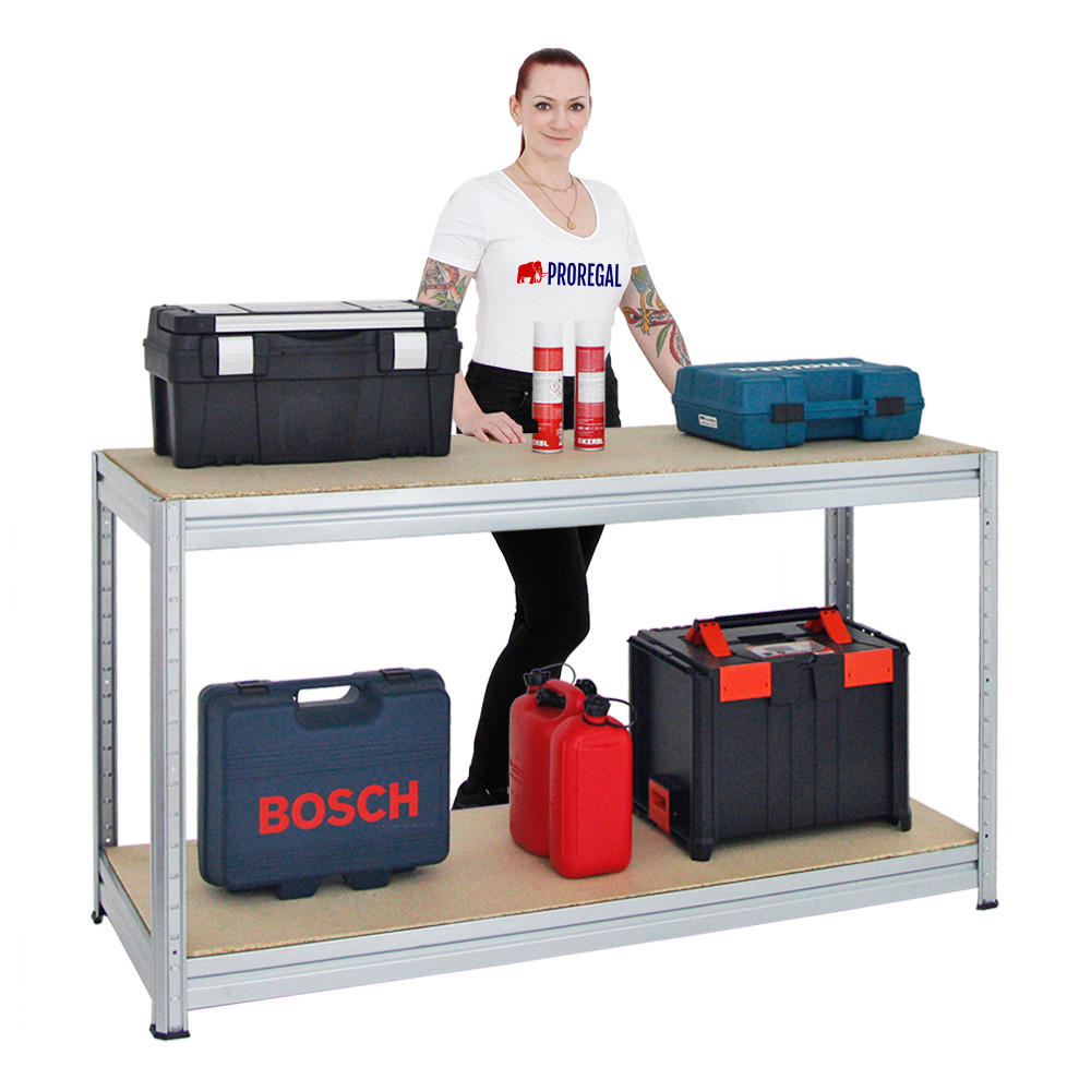 WERKBANK Dino höhenverstellbar 90x160x60 cm Traglast 600 kg Verzinkt - Silberfarben, Metall (160/87/60cm) - PROREGAL