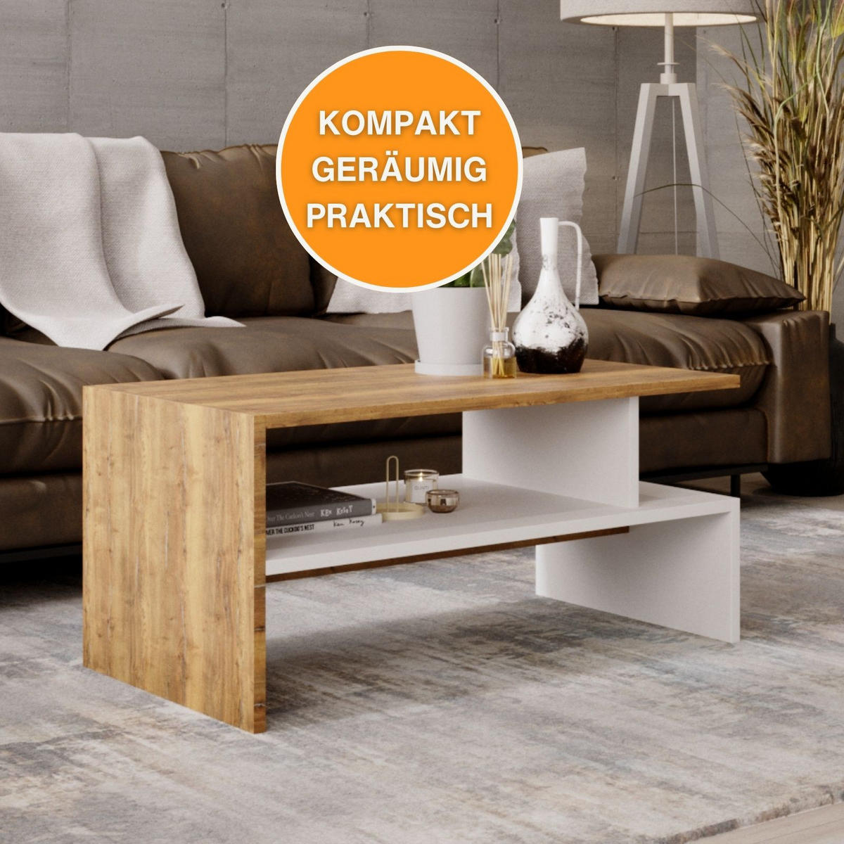 COUCHTISCH Holzwerkstoff rechteckig stabil Nussbaumfarben 50/45/93cm - Nussbaumfarben/Weiß, Holzwerkstoff (50/93/45cm) - CraftPAK